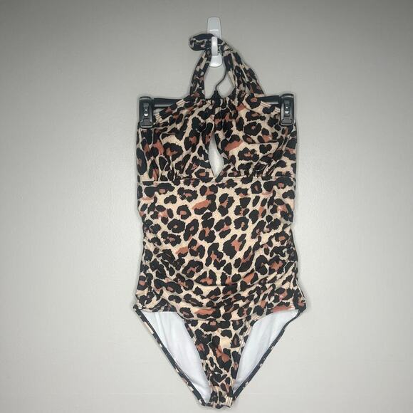 EOMENIE Womens One Piece Swimsuit Animal Print Keyhole Halter Tummy Control Sz M - Picture 1 of 9